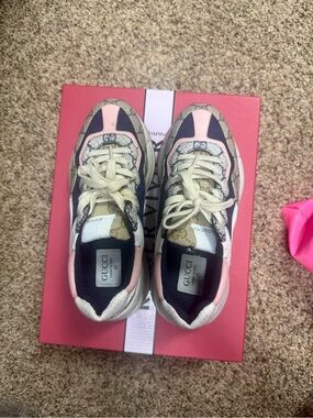 Gucci Kids Pink, Beige and Black GG-Print Sneakers